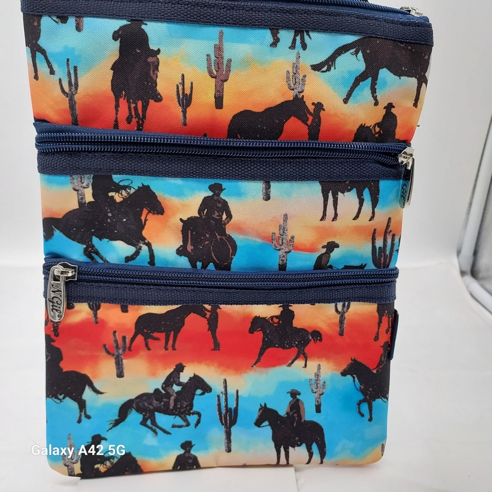 NGIL Triple Zipper Crossbody Bag Pouch Western Cowboy Desert Sunset CHB231-NAVY
